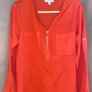 Calvin Klein Zip Front Roll Sleeve Blouse